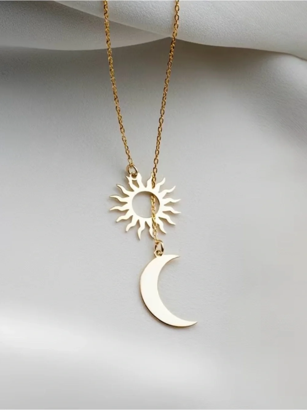 NEW! Gold Sun and Crescent Moon Lariat Necklace. Elegant Sun & Moon Necklace ☀️🌙
